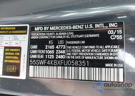 2015 Mercedes-Benz C 300 4Matic from USA, damaged, VIN 55SWF4KBXFU058351